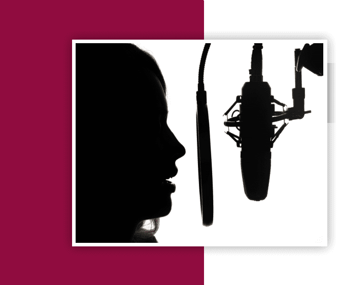 A silhouette of a person and some microphones